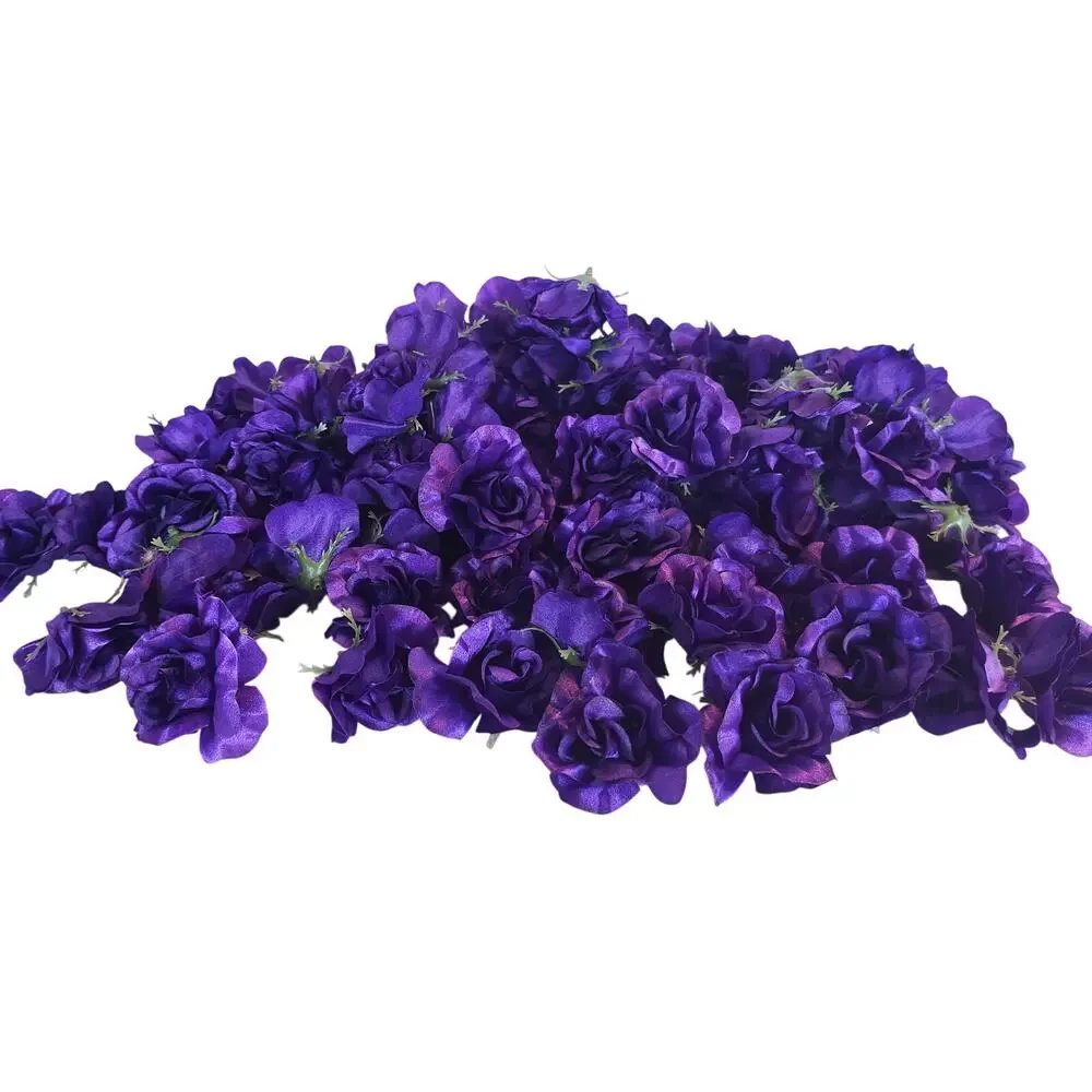 105 Purple Satin Rose Heads Lot Open Roses Buds Stemless Wedding Craft Decor